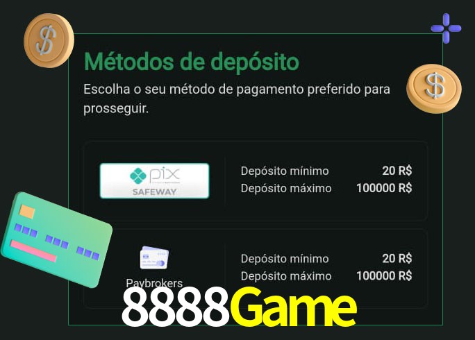 O cassino 8888Game oferece uma grande variedade de métodos de pagamento